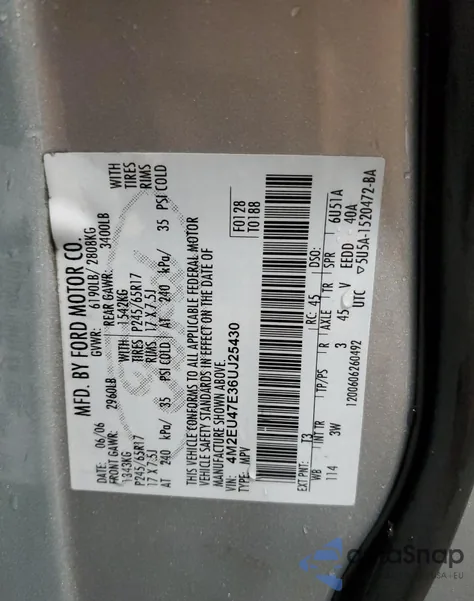 2006 Mercury Mountaineer Luxury из США, поврежденный, VIN 4M2EU47E36UJ25430